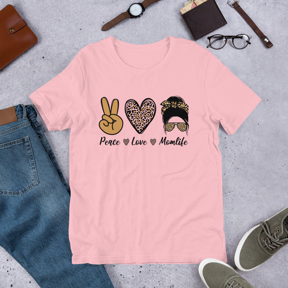 Peace Love Mom Life Messy Bun Unisex t-shirt