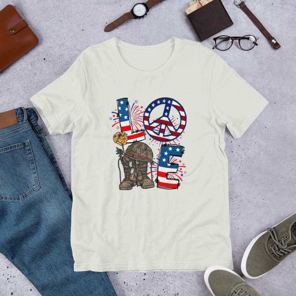 US Veteran Peace Love Block - Military Veteran Unisex t-shirt