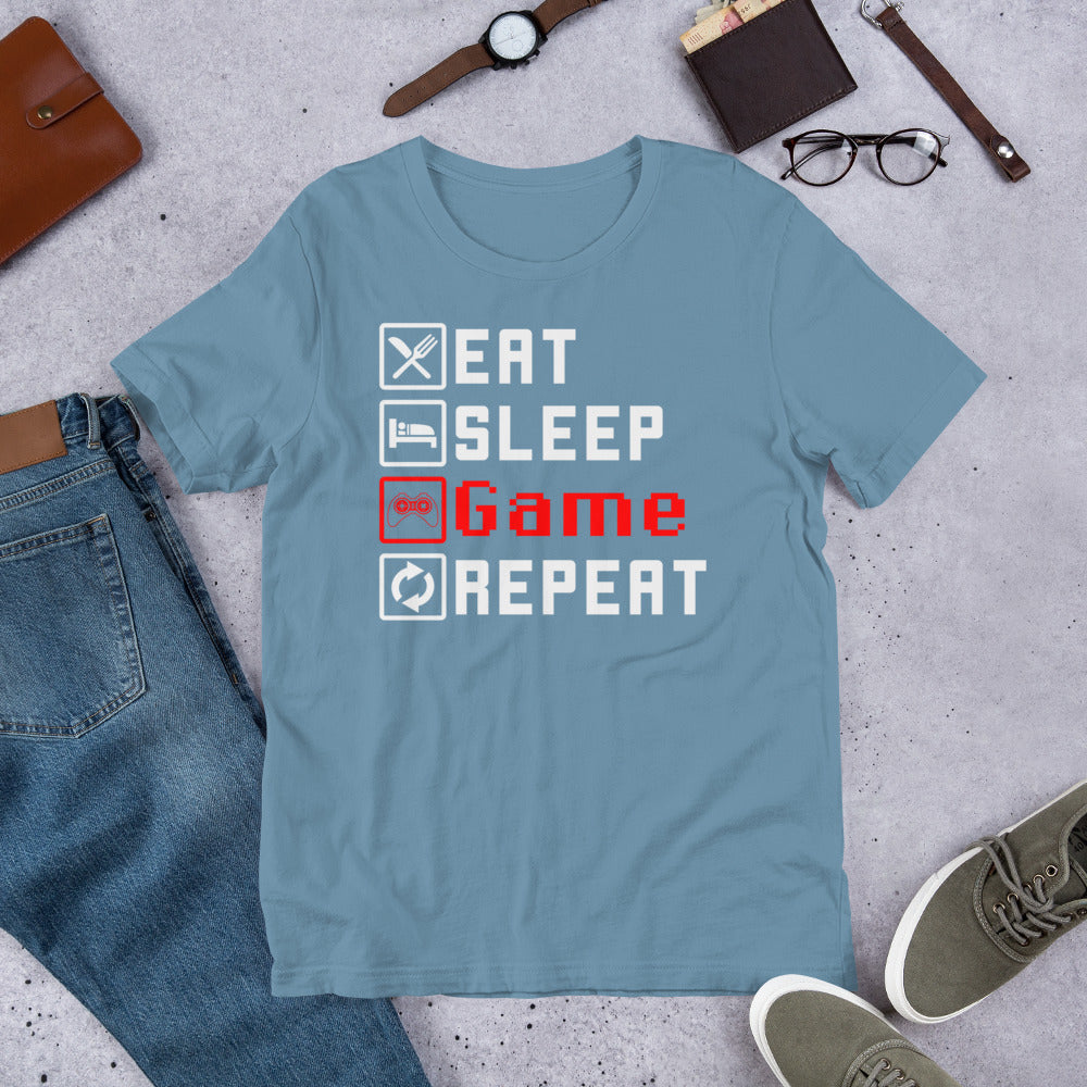 Eat Sleep Game Repeat Gamer Unisex t-shirt