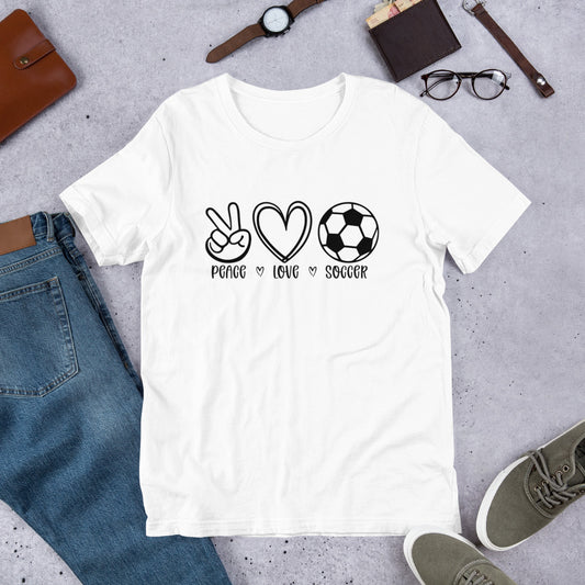 Peace Love Soccer Unisex t-shirt