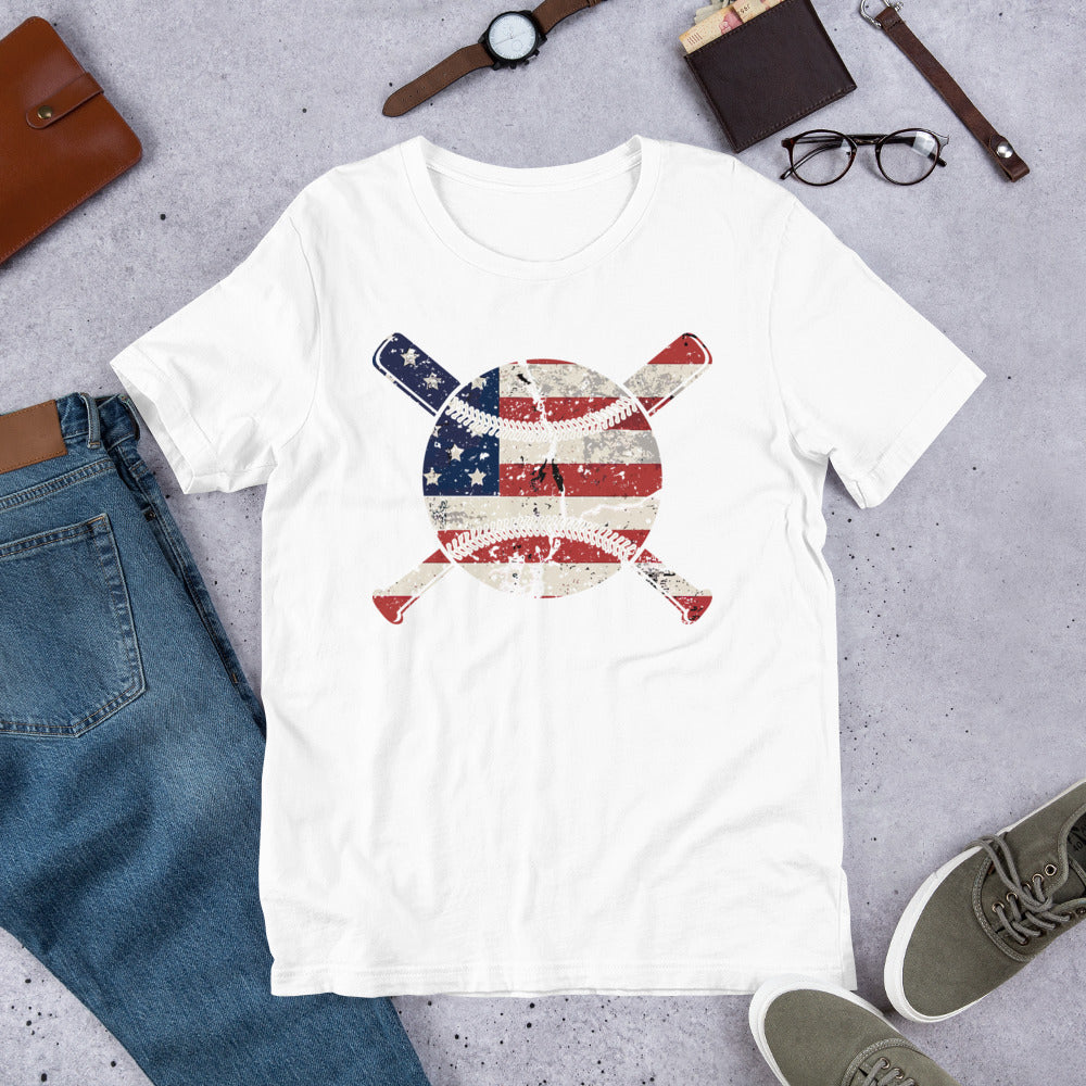 Red White & Blue Baseball & Crossing Bats Unisex t-shirt