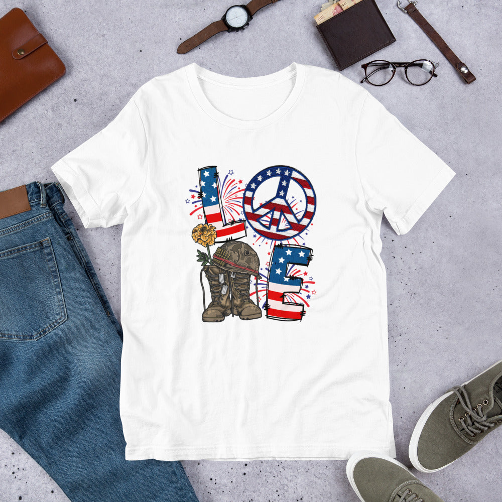 US Veteran Peace Love Block - Military Veteran Unisex t-shirt