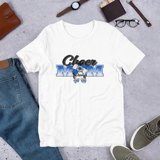 Cheer Mom White & Blue Messy Bun Unisex t-shirt