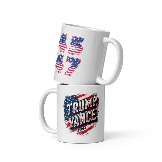 Trump Vance 2024 MAGA President 45 & 47 White glossy mug