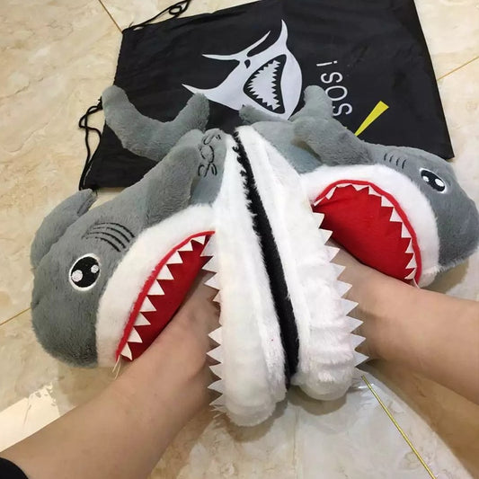 Cartoon Shark Plush Warm Slippers - Different Animals Available