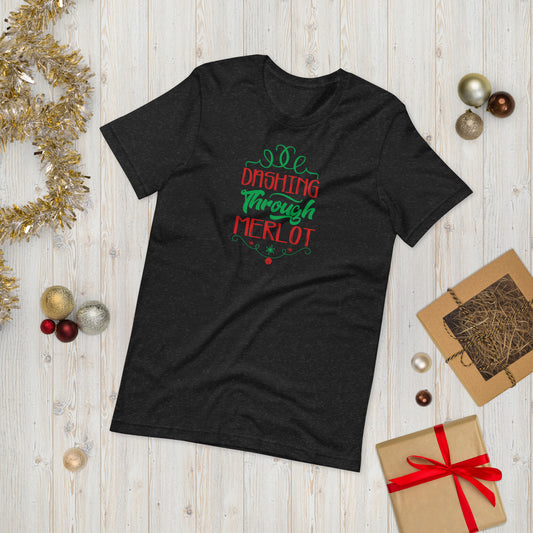 Dashing through Merlot Funny Christmas Unisex t-shirt