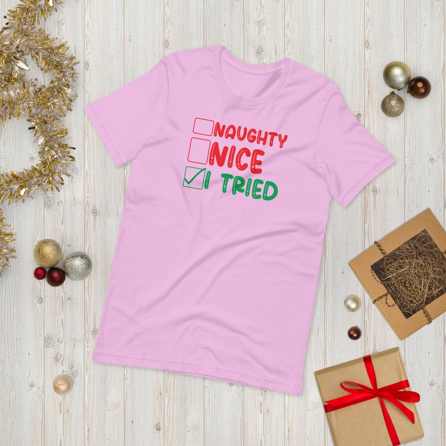 Naughty Nice I Tried Funny Christmas Unisex t-shirt