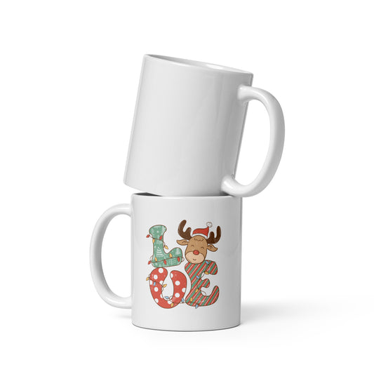 Love Rudolph the Red Nose Reindeer Christmas White glossy mug